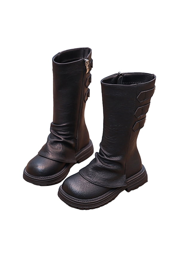 Children Girls Boots Leather Ankle with Side Zipper Comfortable Side Zipper -Resistant Trendy Travel Shoes