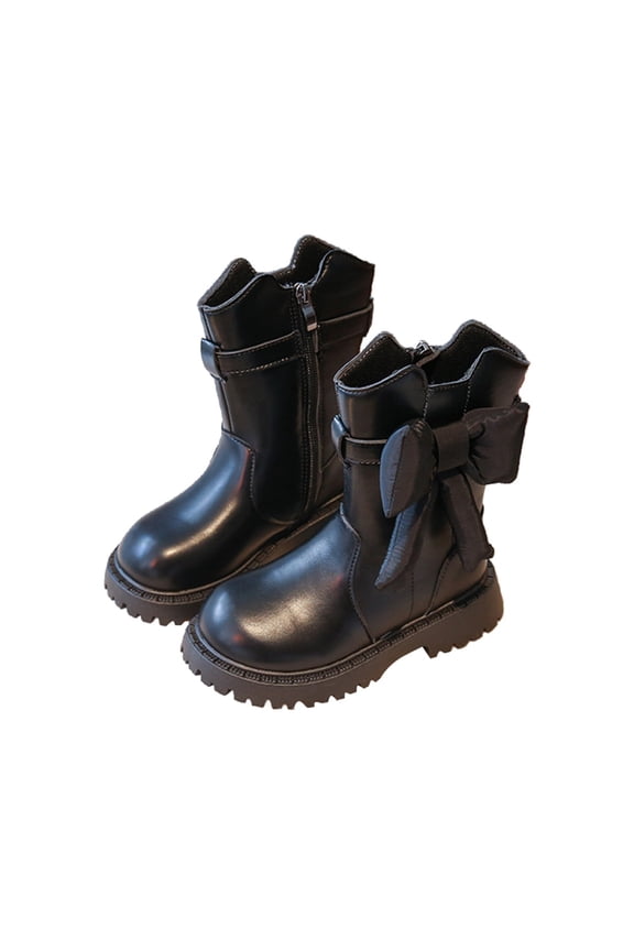 Children Girls Boots with Side Zipper and Lace Up Design Durable Leather Mid Boots Everyday Wear Holiday Trendy Shoes