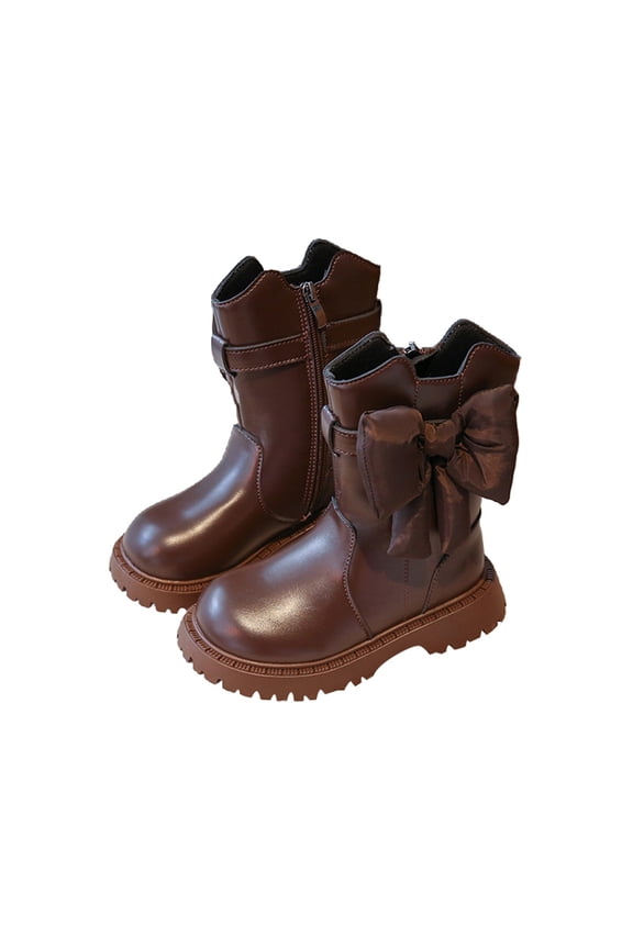 Children Girls Boots with Side Zipper and Lace Up Design Durable Leather Mid Boots Everyday Wear Trendy Versatile Shoes