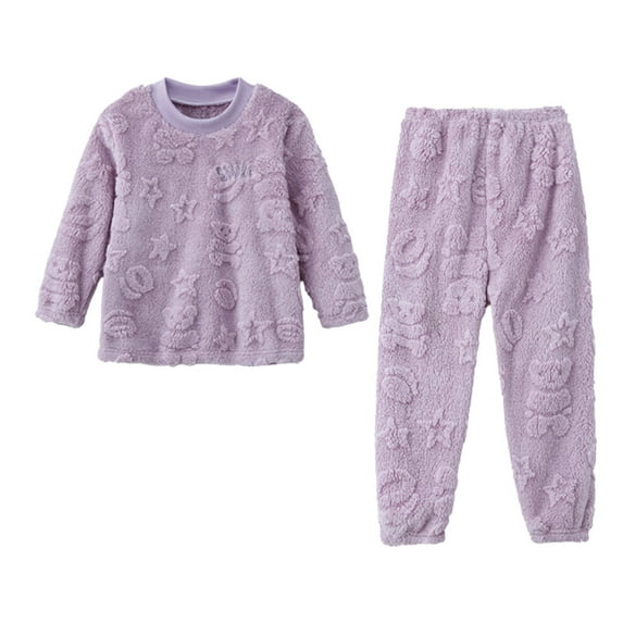 OSOLU Children Girls Boys Clothing Sets Solid Color Long Sleeve Round Neck Home Winter Flannel Coral Velvet Homewear Warm Trendy Vacation Sets