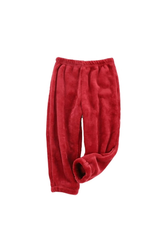 Children Girls Boys Sweatpants Solid Color Elastic Waist Winter Warm Soft Fuzzy Home Daily Wear Fuzzy Elegant Chic Pants