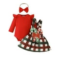 thumbnail image 1 of OSOLU Children Girls Clothing Sets Christmas Long Sleeve Ribbed Romper Bodysuit Plaid Suspender Skirts Outfit Trendy Travel Sets, 1 of 8
