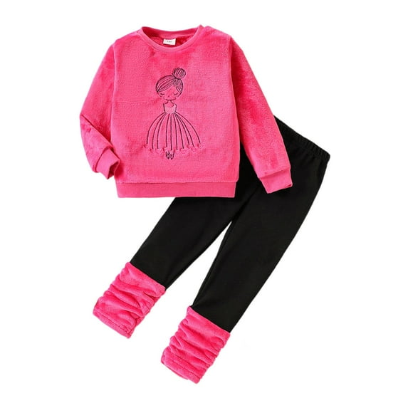 OSOLU Children Girls Clothing Sets Long Sleeve Fall Winter Cute Cartoon Pullover and Pants Daily Wear Holiday Versatile Outfit Sets