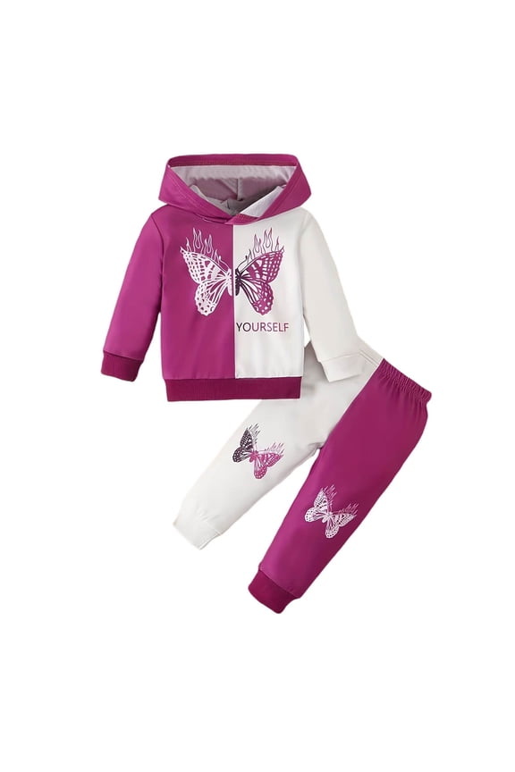 Children Girls Clothing Sets Soft Hooded Print 2-Pack Long Sleeve Top and Pants Coordinated Classic Trendy Outfit Sets