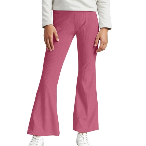 OSOLU Children Girls Flared Pants High Waist Yoga Slacks Stretch Bootcut Leggings Athletic Solid Color Comfortable Wide Leg Fitness Bottoms Playful Classic Trousers