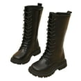 thumbnail image 1 of OSOLU Children Girls Flat Boots Comfortable Soft Sole Leather Boots Outdoor -Resistant Solid Color Classic Elegant Shoes, 1 of 9
