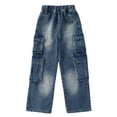 thumbnail image 1 of OSOLU Children Girls Jeans Cargo Jeggings Autumn Loose Fit Wide Leg Denim Outdoor Comfort Wear Fashion Travel Pants, 1 of 9