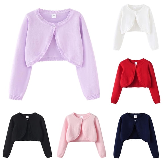 OSOLU Children Girls Knit Cardigan Sweater Solid Color Long Sleeve Casual Crew Neck Open Front Shirt Lightweight Layering Outerwear Fashion Holiday Tops