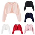 thumbnail image 1 of OSOLU Children Girls Knit Cardigan Sweater Solid Color Long Sleeve Casual Crew Neck Open Front Shirt Lightweight Layering Outerwear Summer Beach Tops, 1 of 8