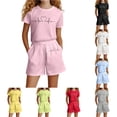 thumbnail image 1 of OSOLU Children Girls Outfits Letter Print Casual Loose Short Sleeve Crew Neck T-Shirts and Shorts with Pockets Suit Everyday Wear Vacation Holiday Clothing Sets, 1 of 4