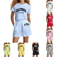 thumbnail image 1 of OSOLU Children Girls Outfits Letter Print Casual Loose Short Sleeve Crew Neck T-Shirts and Shorts Suit with Pockets Daily Wear Vacation Beach Clothing Sets, 1 of 4