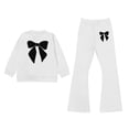 thumbnail image 1 of OSOLU Children Girls Outfits Long Sleeve Crew Neck Tops and Flare Pants with Bow Print 2 Piece Comfortable Breathable Classic Versatile Clothing Sets, 1 of 4
