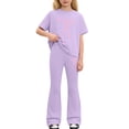 thumbnail image 1 of OSOLU Children Girls Outfits Summer Casual Bow Print Short Sleeve Tees and Long Pants 2 Piece Comfortable Daily Wear Classic Vacation Clothing Sets, 1 of 4