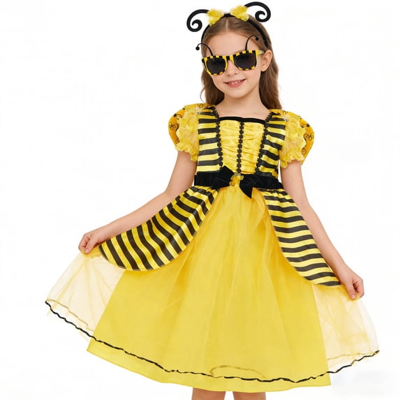 OSOLU Children Girls Outfits Tutu Dress Short Sleeve Headband Glasses Stage Performances Breathable Lightweight Versatile Travel Clothing Sets