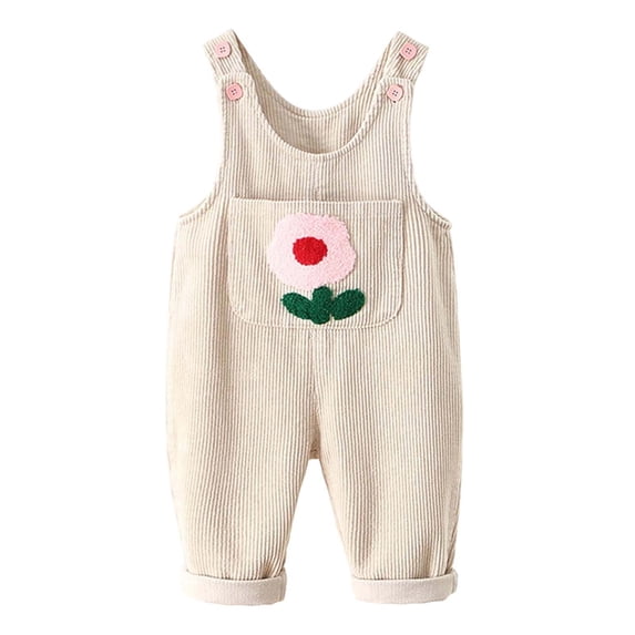 OSOLU Children Girls Pants Corduroy Overalls with Floral Design Cute Overalls Soft Overall Romper Casual Vacation Trousers