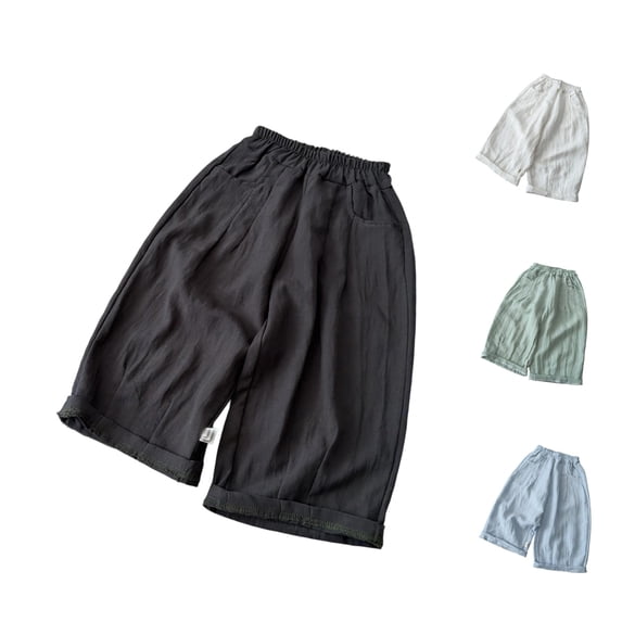 OSOLU Children Girls Pants Solid Color Summer Soft Lightweight with Pockets Long Bottom Casual Comfortable Daily Wear Playful Vacation Trousers