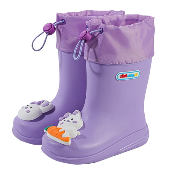 OSOLU Children Girls Rain Boots Cartoon Ankle High -Resistant Rubber Boots Daily Wear Classic Elegant Shoes