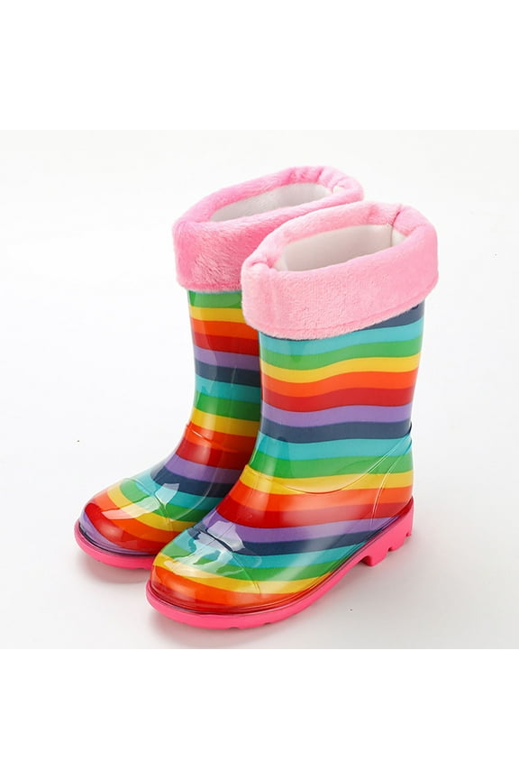 Children Girls Rain Boots Winter Plush Warm Comfortable Rubber Booties Outdoor Play Snow Boots -Resistant Fun Vibrant Shoes