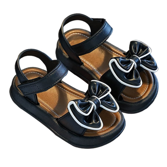 OSOLU Children Girls Sandals Solid Color Bow Decoration Outdoor Everyday Wear Comfortable Hook and Loop Trendy Vacation Shoes