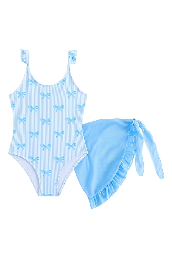 Children Girls Swimsuit Sets Bow Print Bikini Backless Tankini Cute Swimwear Summer Beach Pool Training Bathing Suit