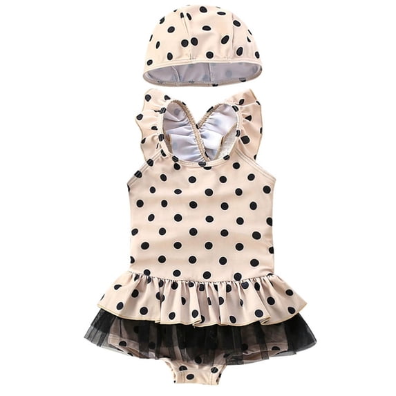 OSOLU Children Girls Swimsuit Sets Cute Ruffle Hem Polka Dot Pattern Rash Guard Swimwear Beach Pool Training Slim Fit Bathing Suit