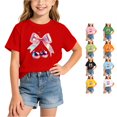 thumbnail image 1 of OSOLU Children Girls T-Shirt Bow Cherry Print Short Sleeve Crew Neck Casual Loose Fit Tee Shirts Everyday Wear Fashion Holiday Tops, 1 of 5