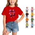 thumbnail image 1 of OSOLU Children Girls T-Shirt Short Sleeve Crew Neck Bow Cherry Print Casual Loose Fit Tee Shirts Everyday Wear Fashion Holiday Tops, 1 of 5
