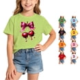 thumbnail image 1 of OSOLU Children Girls T-Shirt Short Sleeve Crew Neck Bow Cherry Print Casual Loose Fit Tee Shirts Everyday Wear Summer Beach Tops, 1 of 5
