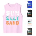 thumbnail image 1 of OSOLU Children Girls Tank Tops Crew Neck Coconut Tree Letter Gradient Print Outdoor Play Lightweight Sleeveless Fashion Vacation Tops, 1 of 6