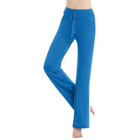 OSOLU Contrast Color High Waist Loose Fit Yoga Pants For Women Casual Stretchy Workout Trousers Workout Stretchy Running Tummy Control Joggers Bottoms Blue S