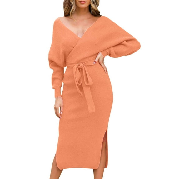 OSOLU Dresses Solid Color Women Casual Dress V-Neck Design Hollow Back For Everyday Outings For Fall Fashion Lovely Sundress Wedding Guest Dress