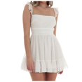 thumbnail image 1 of OSOLU Dresses Solid Color Women Spaghetti Strap Mini Dress Low Cut Sleeveeless Mini Dress Backless Going Out Ruffle Beach Wear Dress Relaxed Fit Sundress Wedding Guest Dress, 1 of 8