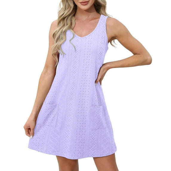 OSOLU Dresses Solid Color Women Summer Fashion Casual Loose Sleeveless V Tie Pocket Dress Relaxed Fit Sundress Wedding Guest Dress