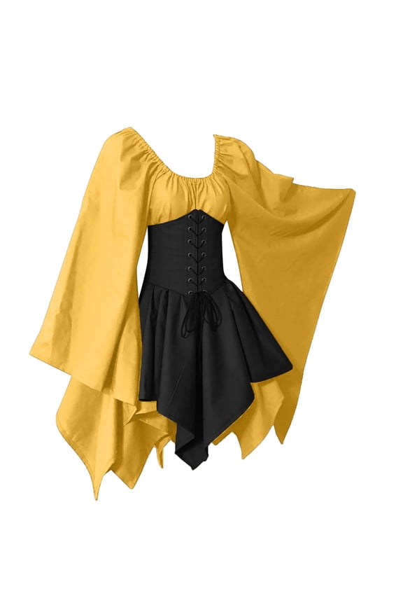 Dresses Solid Color For Women Trumpet Sleeve Irish Shirt Dress With Corset Traditional Dress Women Gothic Retro Long Sleeve Corset Dress Cozy Sundress Wedding Guest Dress