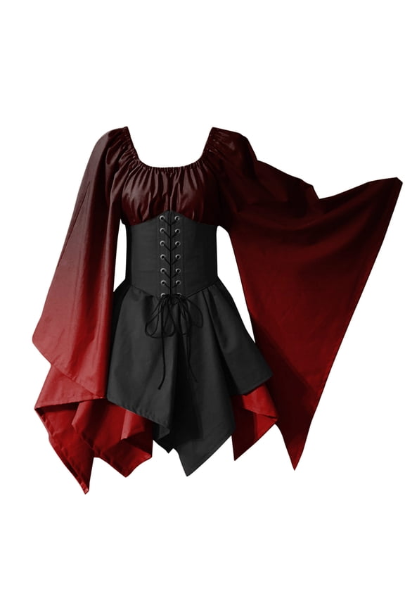 Dresses Solid Color For Women Trumpet Sleeve Irish Shirt Dress With Corset Traditional Dress Women M Gothic Retro Long Sleeve Corset Dress Lovely Sundress Wedding Guest Dress