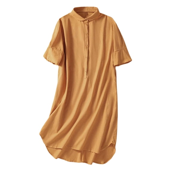 OSOLU Dresses Women Casual Summer Dress Collar Long Sleeveless Button Down Flowy Outdoor Wear Loose Fit Solid Color Classic Sundress Flowy Vacation Dress