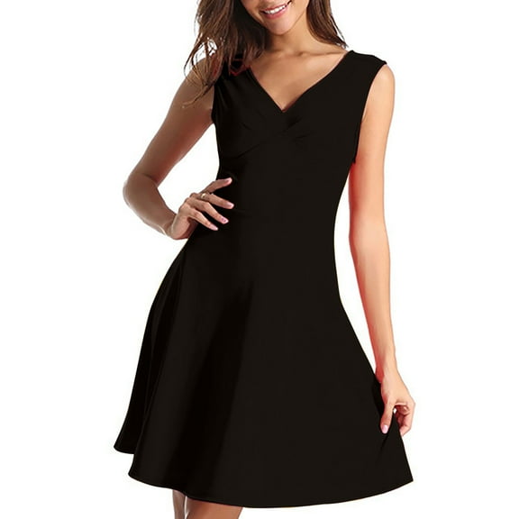 OSOLU Dresses Women Fashion Solid Color V-Neck Sleeveless Flowy Swing Loose Dress Trendy Sundress Wedding Guest Dress