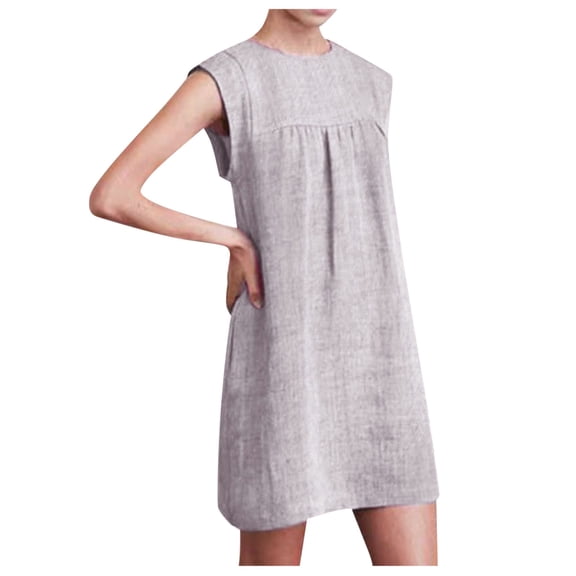 OSOLU Dresses Women Solid Color Casual Linen Blend Maxi Dress Lovely Sundress Wedding Guest Dress