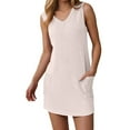 thumbnail image 1 of OSOLU Dresses Women Solid Color Casual Pocket V-Neck Sleeveless Hooded Vest Dress Trendy Sundress Wedding Guest Dress, 1 of 5