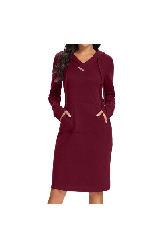 Dresses Women Solid Color Hooded Pocket Long Sleeve Dress Slim Fit Casual Hoodie Dress For Everyday Wear Trendy Sundress Wedding Guest Dress