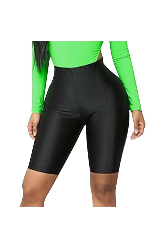 Fashion Womens Bike Yoga Elastic High Waist Shorts Leggings Sports Casual Pants Stretchy Running Joggers Sports Soft Tummy Control Workout Athletic Gym Bottoms Black S