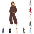 thumbnail image 1 of OSOLU Girls 2 Piece Set Solid Color Front Pocket Hoodie and Drawstring Wide Leg Pants Daily Outfit Brown, 1 of 4