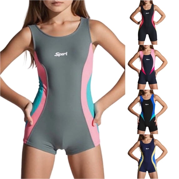 OSOLU Girls One Piece Swimsuit Athletic Competition Swimwear Boyleg Wide Straps Scoop Neck Water Sports Bathing Suit For Kids 5-14Y Soft Beachwear