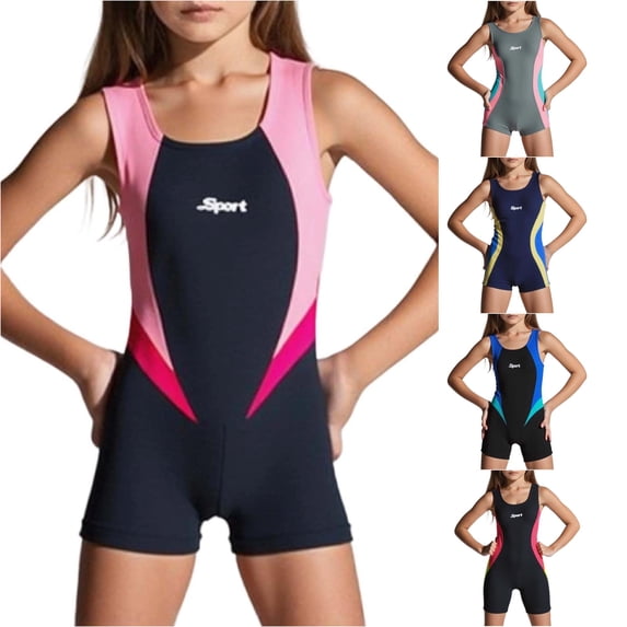 OSOLU Girls One Piece Swimsuit Athletic Competition Swimwear Boyleg Wide Straps Scoop Neck Water Sports Bathing Suit For Kids 5-14Y Stylish Beachwear