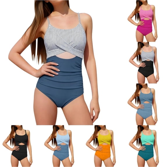 OSOLU Girls One Piece Swimsuit Crisscross Hallow Out Pleated Athletic Bathing Suit With Adjustable Straps For Kids Teens 7-16Y Soft Beachwear