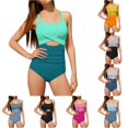 thumbnail image 1 of OSOLU Girls One Piece Swimsuit Crisscross Hallow Out Pleated Athletic Bathing Suit With Adjustable Straps For Kids Teens 7-16Y Trendy Beachwear, 1 of 4