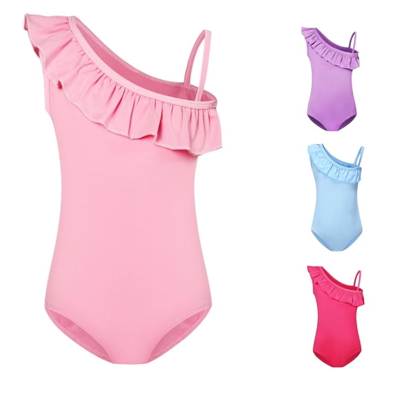 OSOLU Girls One Piece Swimsuit Solid Color One Shoulder Ruffle Bathing Suit For Kids Summer Pool Swimwear 3-16Y Trendy Beachwear