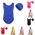 thumbnail image 1 of OSOLU Girls One Piece Swimsuit With Matching Swim Cap 2 Piece Swimwear Solid Color Full Coverage Athletic Bathing Suit For Kids 3-16Y Soft Beachwear, 1 of 4