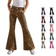 thumbnail image 1 of OSOLU Girls Pants Button Waist Pockets Leopard Print Flare Leg Trendy Casual Daily Bottoms Gold, 1 of 5