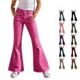 thumbnail image 1 of OSOLU Girls Pants Button Waist Pockets Leopard Print Flare Leg Trendy Casual Daily Bottoms Hot Pink, 1 of 5